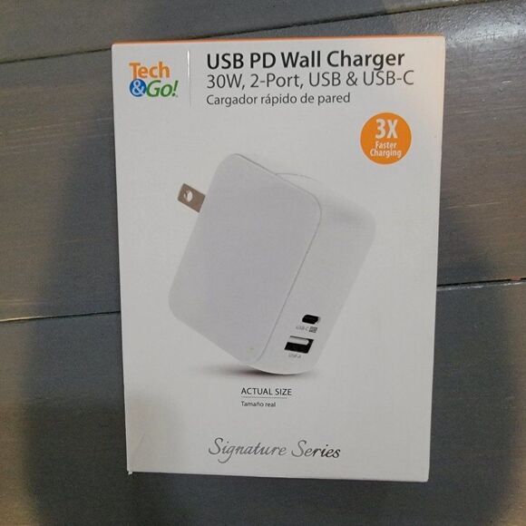 Tech & Go USB PD Wall Charger 30W, 2-Port, USB & USB-C - White - Picture 3 of 10
